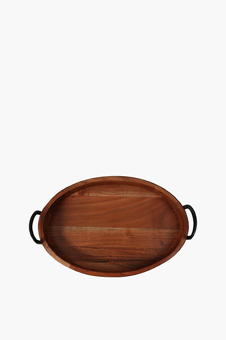 Oval Wood And Metal Tray, Small