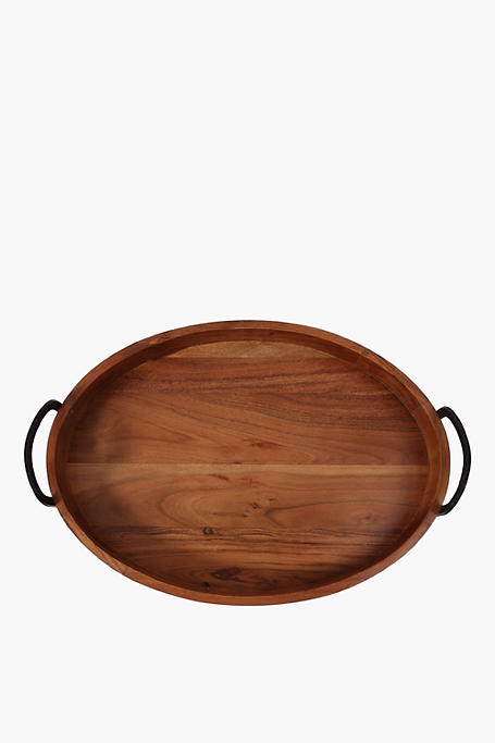 Oval Wood And Metal Tray, Large