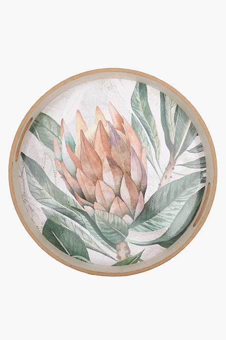 Protea Round Wood Serving Tray

