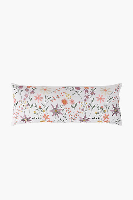 Feather Filled Embroidered Pastel Floral Scatter Cushion 30x80cm