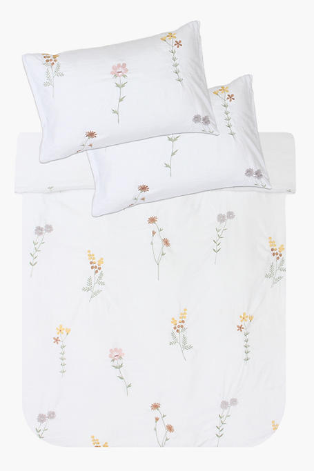 Embroidered Floral Duvet Cover Set