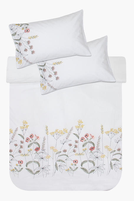Embroidered Siera Floral Cotton Duvet Cover Set
