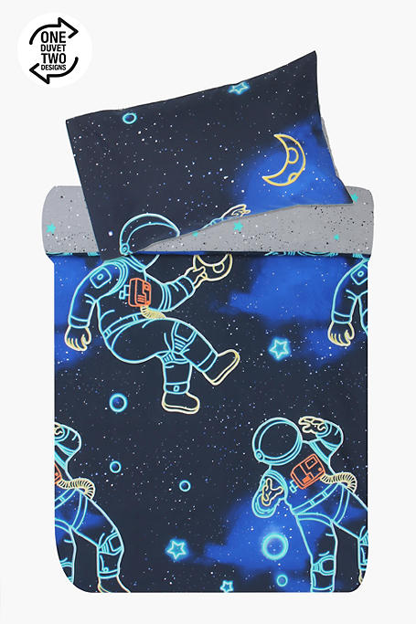 Polycotton Astronaut Glow In The Dark Reversible Duvet Cover Set