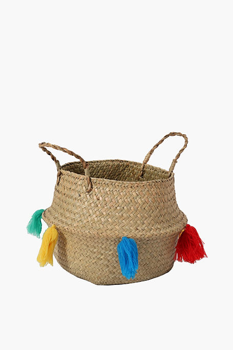 Woven Basket With Tassel Detail