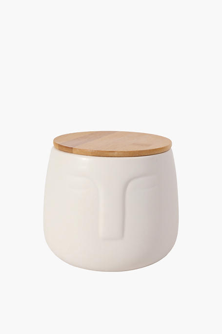 Face Canister With Wood Lid Large