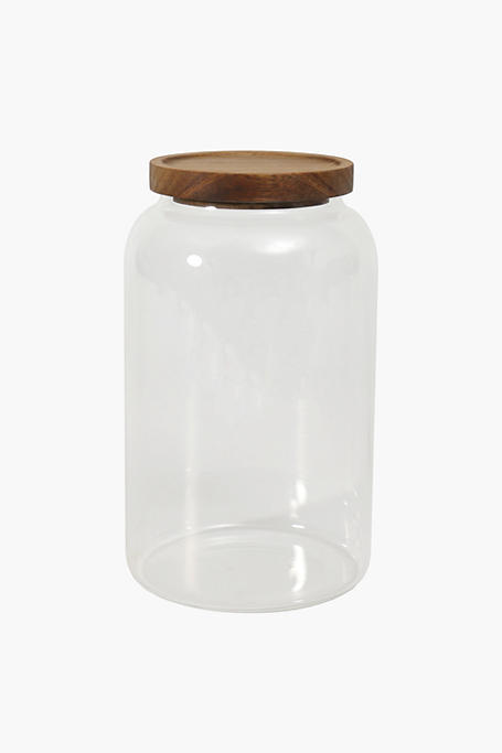 Acacia Wood And Glass Jar Large