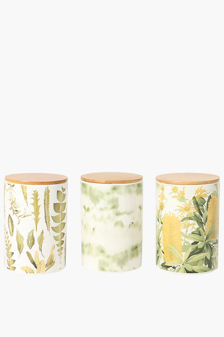 Set Of 3 Meranti Floral Canisters