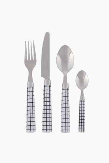 Brushed Stainless Steel Fork Knife Spoon Kitchen Wall Art 16 piece stainless steel check cutlery set