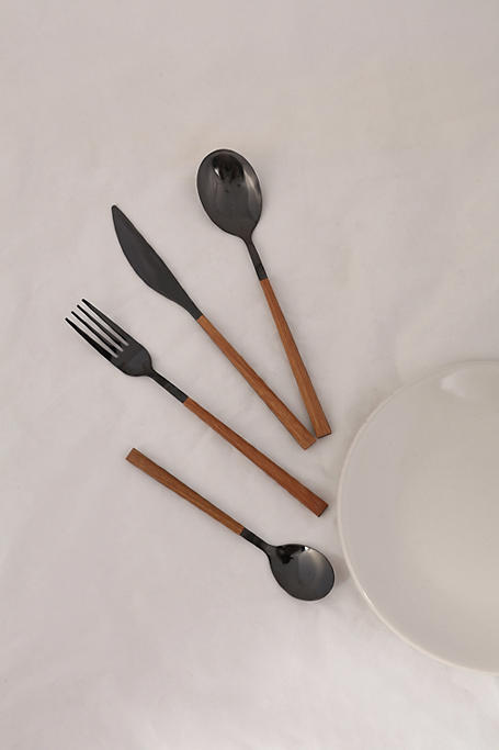 24 Piece Wood Handle Cutlery Set