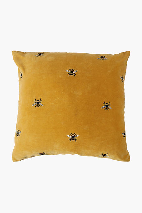 Embroidered Velvet Bee Feather Scatter Cushion 60x60cm