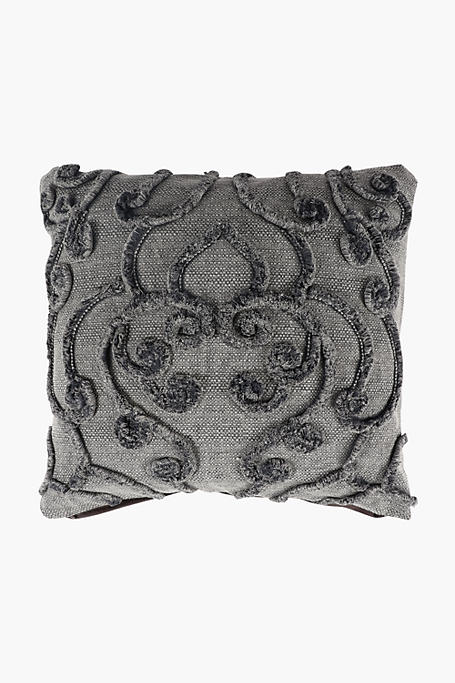 Embroidered Fabio Scroll Scatter Cushion, 50x50cm