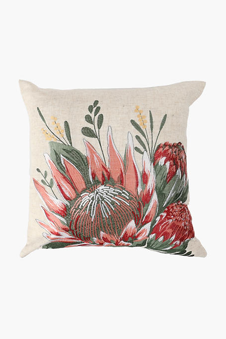 Embroidered Protea Bunch Scatter Cushion 50x50cm
