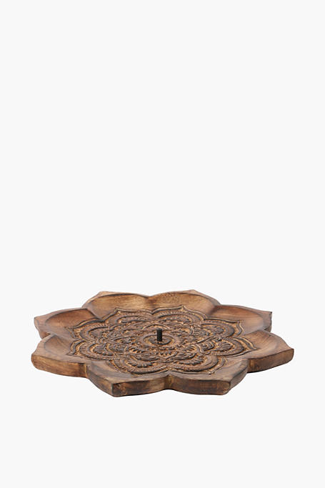 Carved Mangowood Candle Plate Large