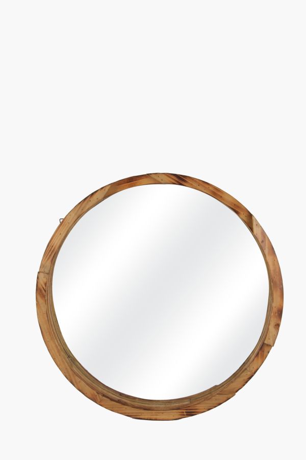 Cascade Mango Wood Round Mirror 60cm, Round Copper Mirror 60cm